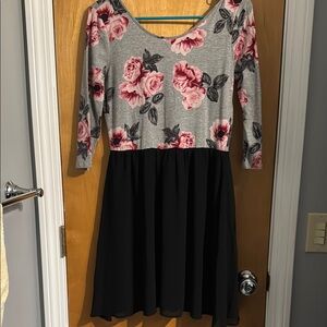 Floral Gray and Black Dress